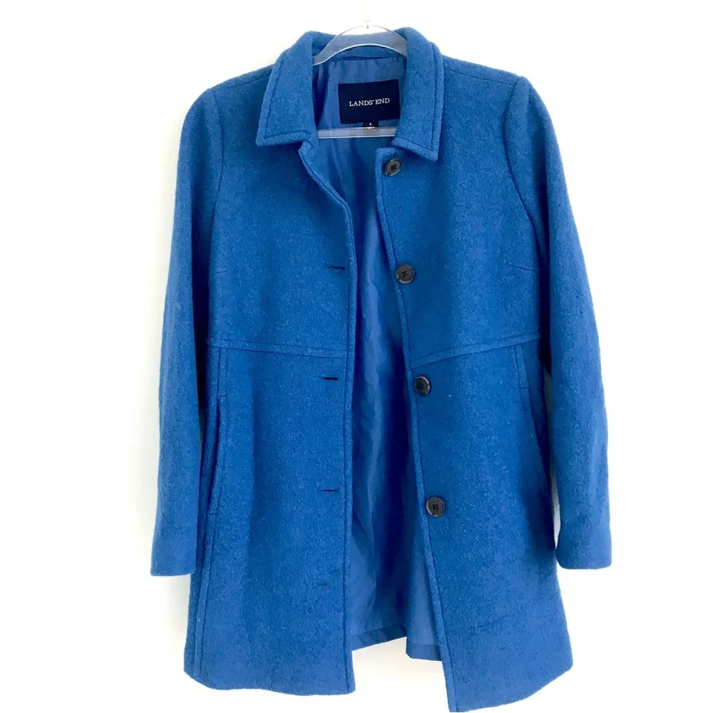 Lands end blue tweed pea coat - Picture 1 of 5